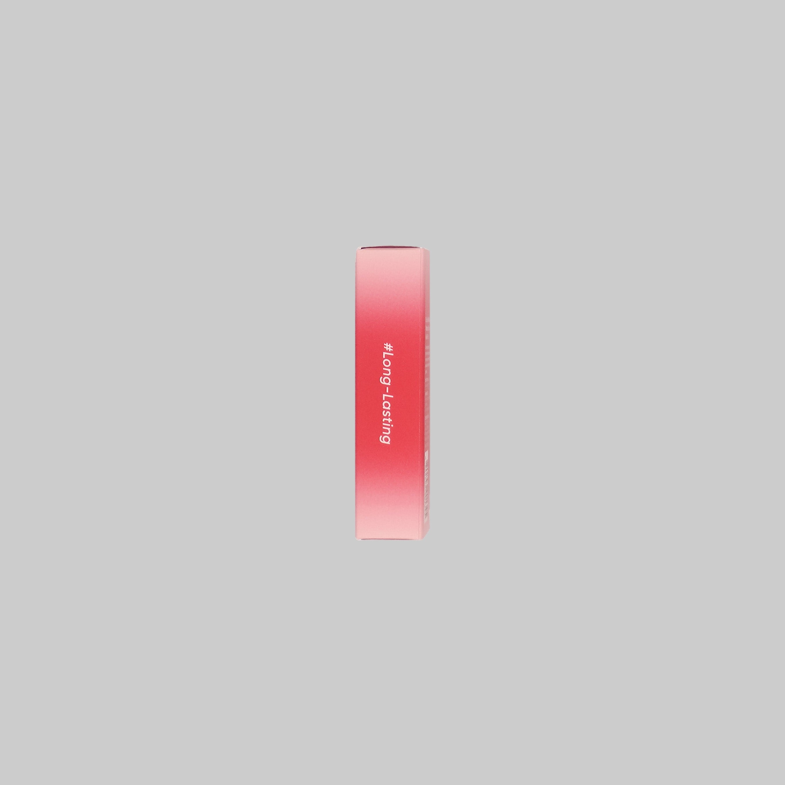 Lipstick packaging with 'Long Lasting' text on a gray background