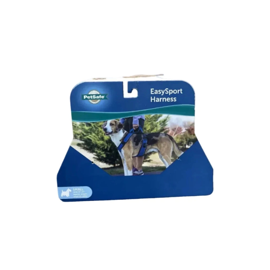 Harness packaging showing a dog wearing the harness outdoors.